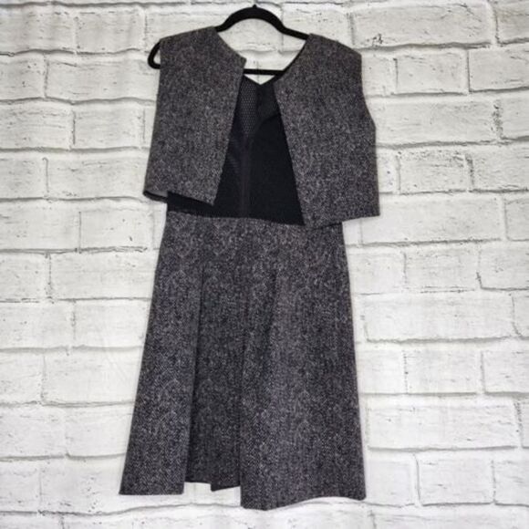 Rebecca Taylor techy Herringbone Point Double-layer Tweed Dress Womens Size 8 - Picture 3 of 8